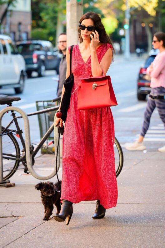 Irina Shayk - Red Maxi Dress In Nyc 10-21-2024 (10)