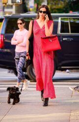 Irina Shayk - Red Maxi Dress In Nyc 10-21-2024 (4)