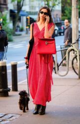 Irina Shayk - Red Maxi Dress In Nyc 10-21-2024 (5)