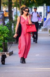 Irina Shayk - Red Maxi Dress In Nyc 10-21-2024 (7)