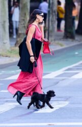 Irina Shayk - Red Maxi Dress In Nyc 10-21-2024 (8)